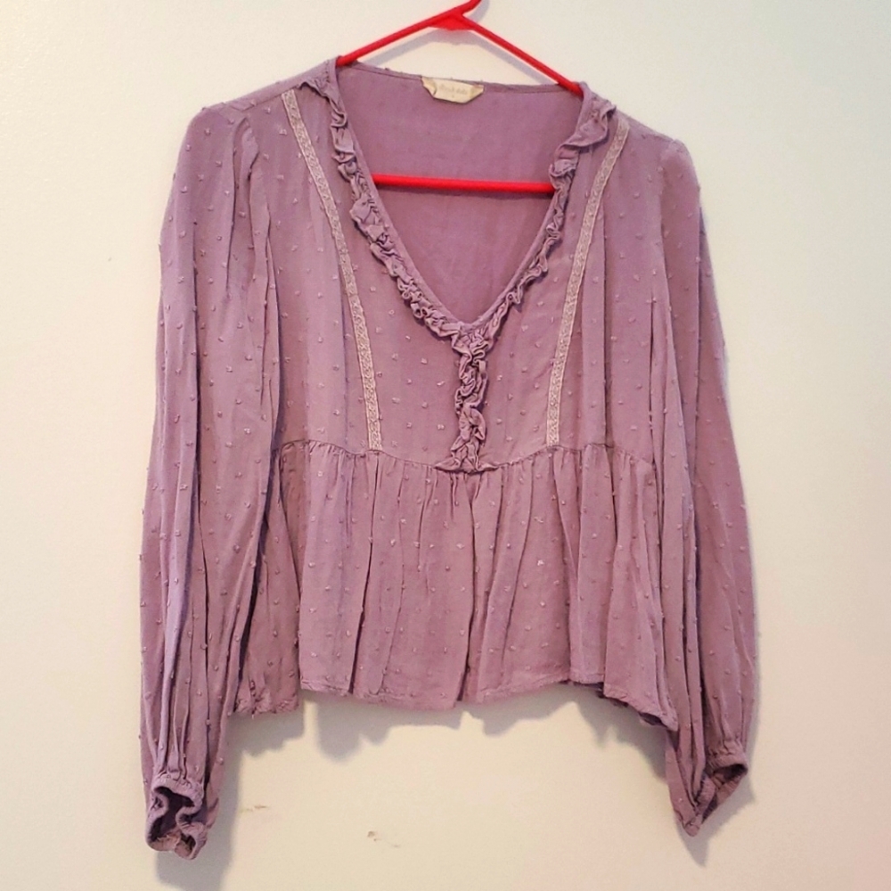 ALTARD STATE CROP BABYDOLL RELAXED SWISSDOT PEASANT TOP SIZRE SMALL RAYON